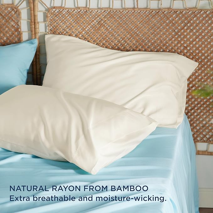 Bedsure Pillow Cases Standard Size, Cooling Pillow Cases, Rayon Derived from Bamboo Cream Pillowcases Standard Set of 2, Breathable & Soft Bedding Pillow Covers with Envelope Closure, 20x26 Inches