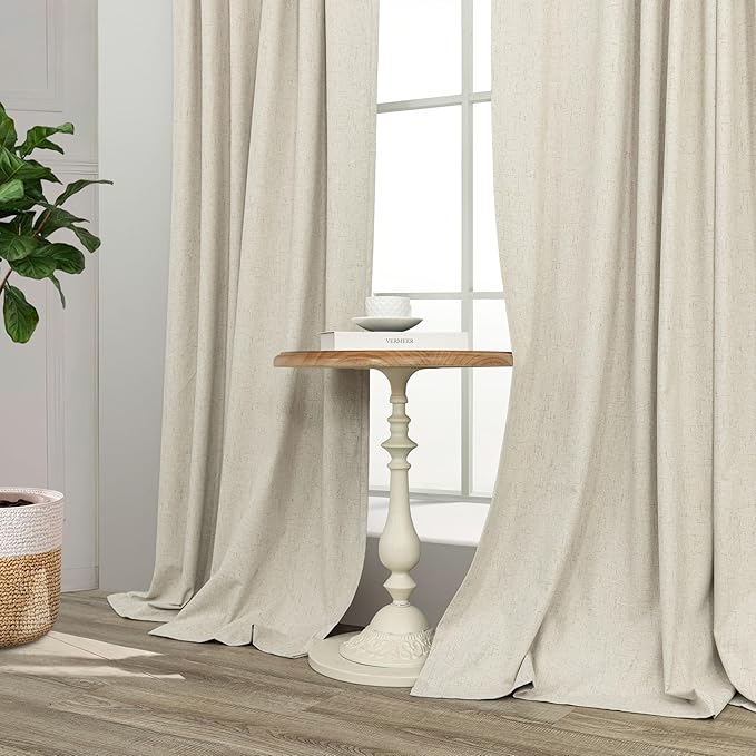 100 Inch Length Custom Summer Curtains for Living Room Windows Viral Back Tab Linen Blackout Curtain Solid Drapes for Patio Sliding Glass Doors Doorway French Country Decor 100 in Long 2 Panel Beige
