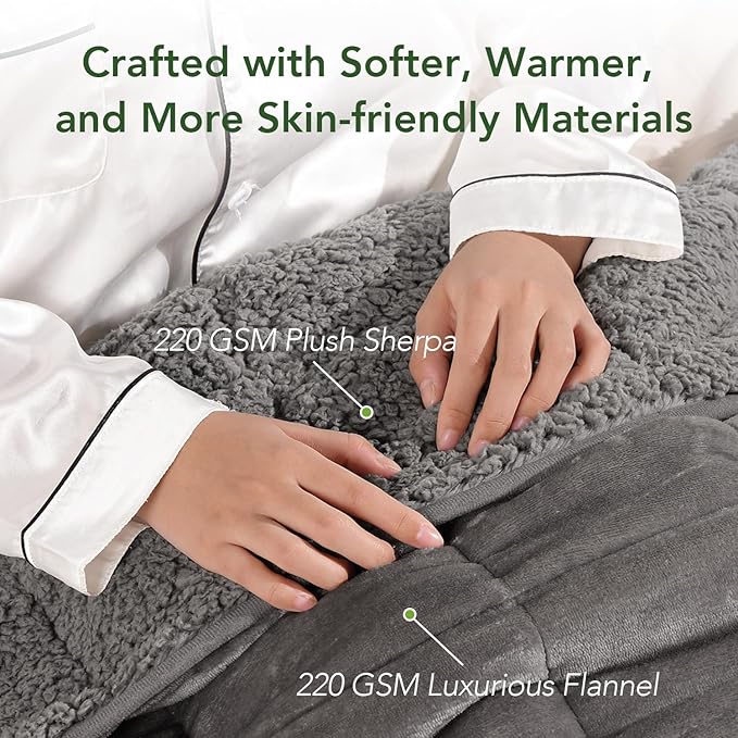 Sivio Weighted Blanket for Adult, 15 lbs Sherpa Heavy Blanket with Soft Flannel Reversible, Queen Size, Extra Warm Cozy Fluffy Weighted Blanket, 60x80 Inches Dual Sided Grey