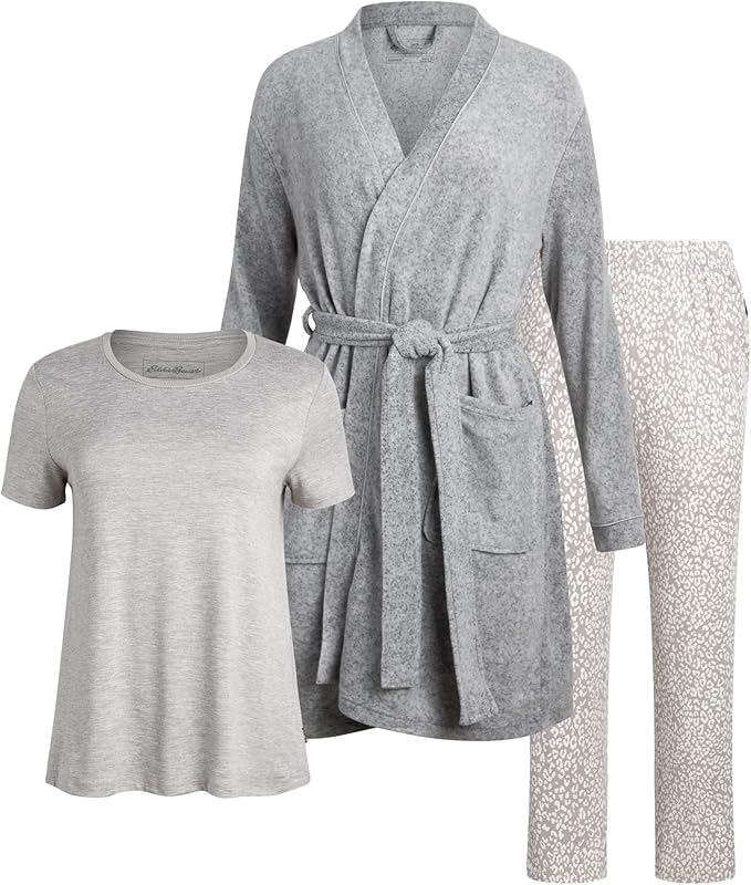 Eddie Bauer Women’s Pajama Set – 3 Piece Sleepwear Set - Bathrobe, T-Shirt, and Lounge Pants Set for Women (S-XXL)