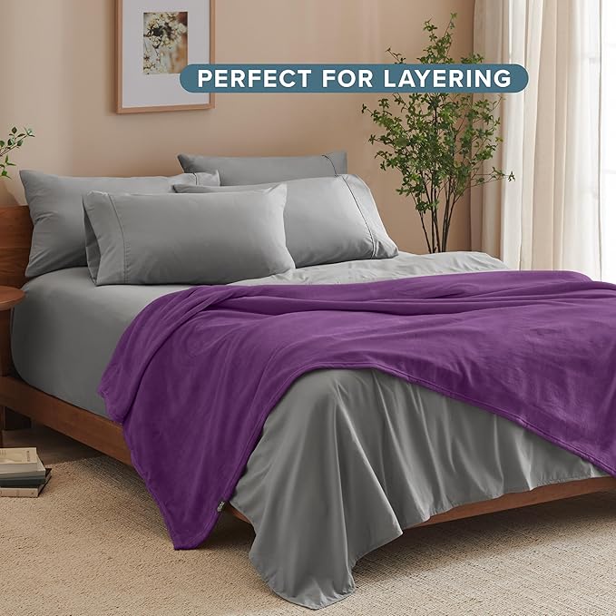 Bare Home Fleece Blanket - Throw/Travel - Ultra-Soft Lightweight for Bed, Sofa, and Couch - Luxury Microplush - Cozy Warm Blanket (Throw/Travel, Plum)