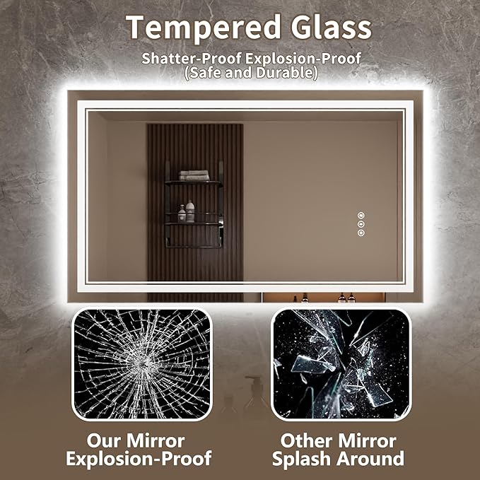 Bathroom Mirror with Lights 24"X40" with Front Light and Backlit, Tempered Glass, Wall Mount Horizontal/Vertical, Stepless Dimmable, 3 Colors, Anti Fog, Bathroom Memory LED Mirror