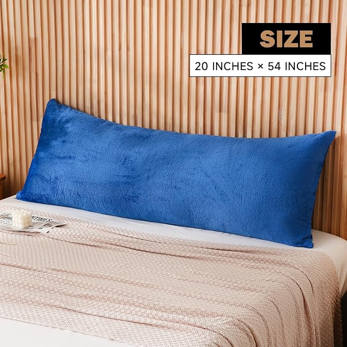 DOWNCOOL Large Body Pillow Insert with Faux Fur Cover - Fluffy Long Bed Pillow for Sleeping - Breathable Full Body Pillow for Adults - 20x54 inch (Blue, with Cover)