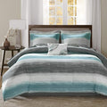 Madison Park Essentials Twin Comforter Set, Bed in a Bag Twin, Watercolor Print Coastal Comforter & Chambray Cotton Sheet Set, All Season Bedding Set, Saben, Aqua Twin (68 in x 86 in) 7 Piece