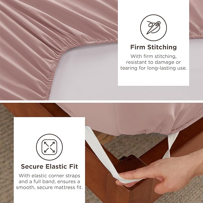 Bedsure Deep Pocket Queen Sheets Set - Fits Mattresses Up to 21 Inches Thick - 4 Piece GentleSoft Bed Sheets, Moisture Wicking, Soft & Cooling Bedsheet & Pillowcases, Easy & Secure Fit, Dusty Pink