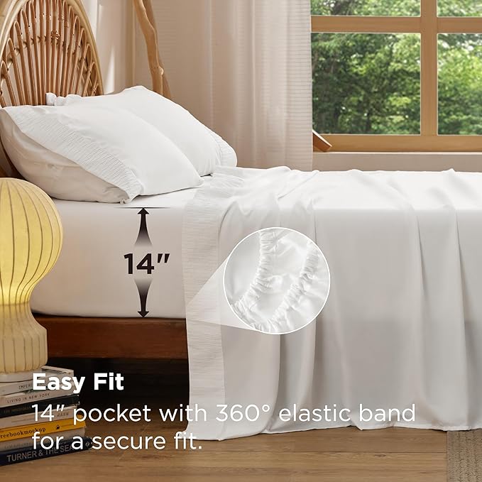 Bedsure Full Size Bed Sheets - 4 Pieces Soft Full Sheet Set - Breathable & Cooling - Hotel Luxury - Easy Care Polyester Microfiber Bedding for Women, Men, Bright White