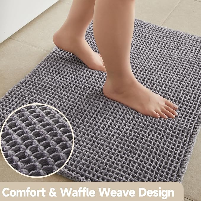Waffle Runner Rug Bathroom, Long Boho Bathroom Rugs Non Slip Washable Super Absorbent Quick Dry Farmhouse Bath Decor, 60"x24" Grey