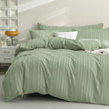 JELLYMONI Duvet Cover Twin Size Light Green - 3PCS Boho Striped Duvet Cover Set Polyester Tufted Bohemian Textured Comforter Cover 68×90in with Corner Ties & Zipper and 2 Pillowcases