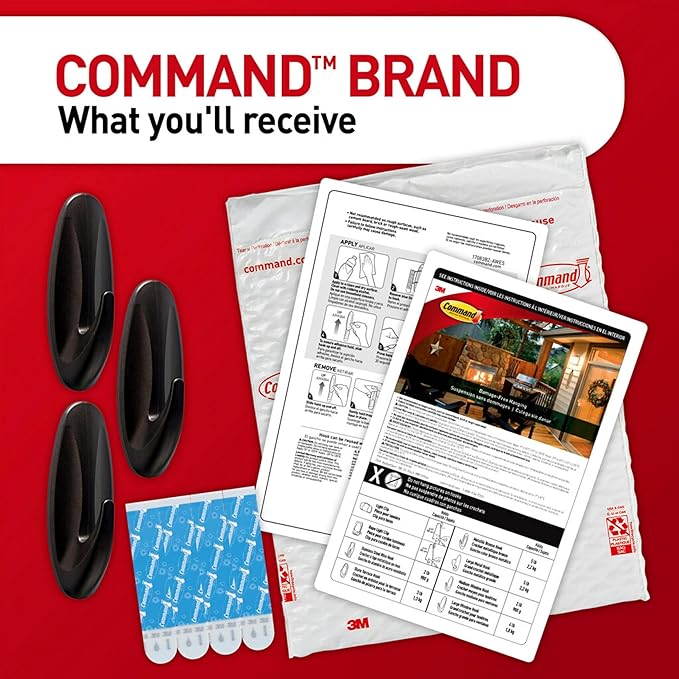 Command Outdoor Large Bronze Hooks, Holds up to 5 lb, 3 Hooks and 4 Command Strips, Damage-Free Hanging Wall Hooks for Hanging Christmas Decorations with Weather Resistant Strips