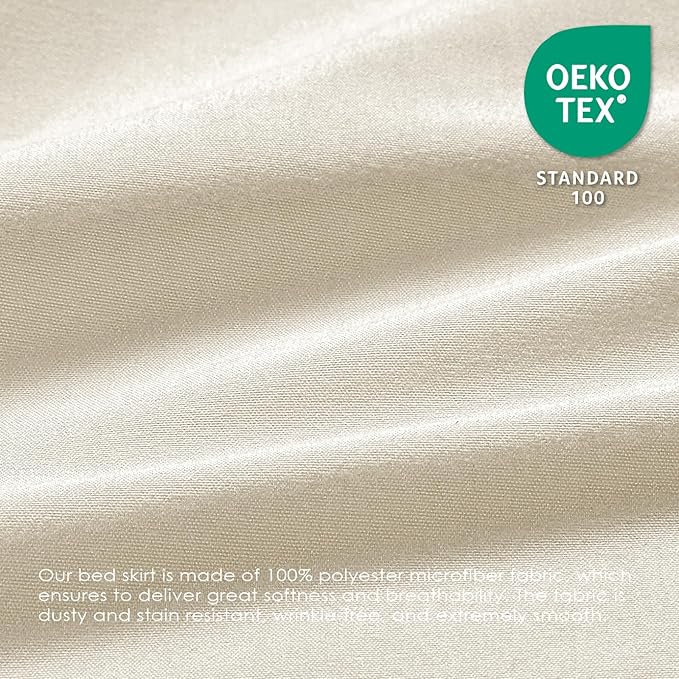 FreshCulture Queen Bed Skirt, Elastic Wrap Around Bed Skirt Queen Size, Bed Skirts for Adjustable Bed, Easy Fit with 18 Inch Drop Length, Hotel Quality Dust Ruffle for Queen Bed (Cream)