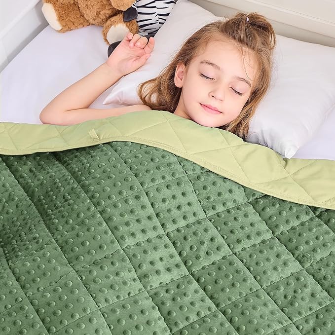 yescool Weighted Blanket 3 lb Moss Green Small Weighted Lap Blanket for Boys and Girls, Cooling Weighted Throw Blankets Minky Heavy Blankets, for 20-45lbs, 36 * 48in