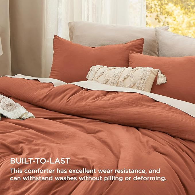 Bedsure King Size Comforter Set, Burnt Orange Soft Prewashed Bedding for All Seasons, 3 Pieces GentleSoft™ Down Alternative Bed Set, 1 Lightweight Comforter (104"x90") and 2 Pillowcases (20"x36")
