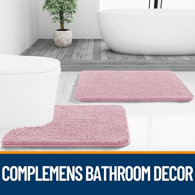 OLANLY Bathroom Rugs 36x24, Extra Soft Absorbent Chenille Bath Rugs, Rubber Backing Quick Dry, Machine Washable Bath Mats for Bathroom Floor, Tub and Shower, Home Decor Accessories, Dusty Rose