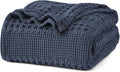 PHF 100% Cotton Waffle Weave Blanket Twin Size for Bed, Soft Lightweight & Breathable, All-Season Comfort, Luxury Aesthetic Woven Bedding for Home Decor, 66"x90", Indigo