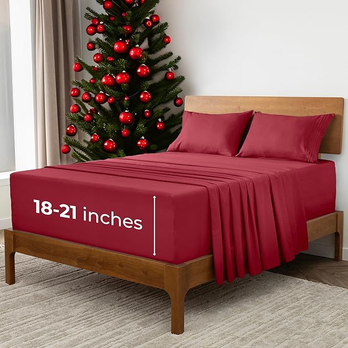 Mellanni Extra Deep Full Sheets - 4 PC Iconic Collection Bedding - Hotel Luxury, Ultra Soft, Cooling Bed Sheets - Wrinkle, Fade, Stain Resistant (Full, Brick Red)