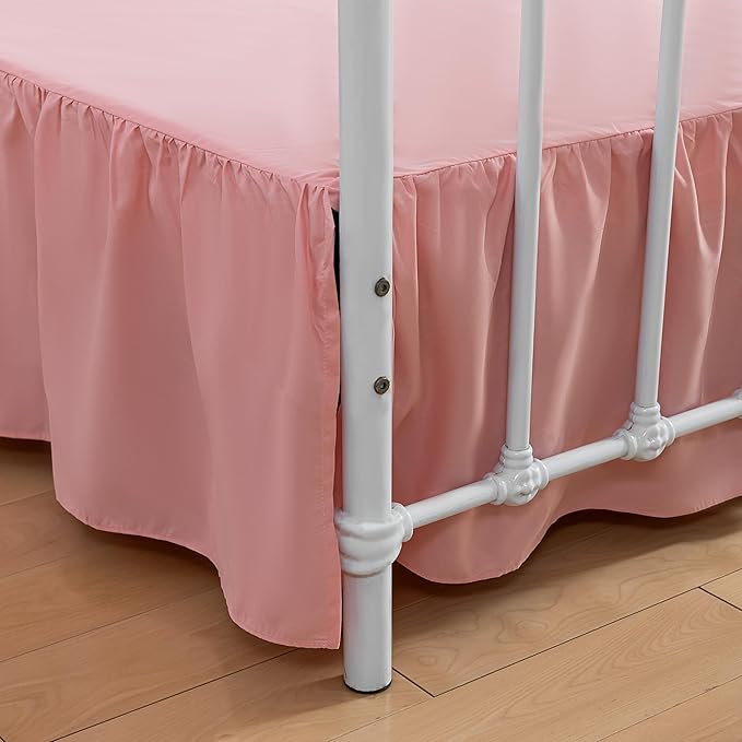 Bed Skirt Full Size, Ruffled Bed Skirts with Split Corners, 12 Inch Drop Dust Ruffle Bed Skirting with Platform, 12 Inch, Peach, Full Size