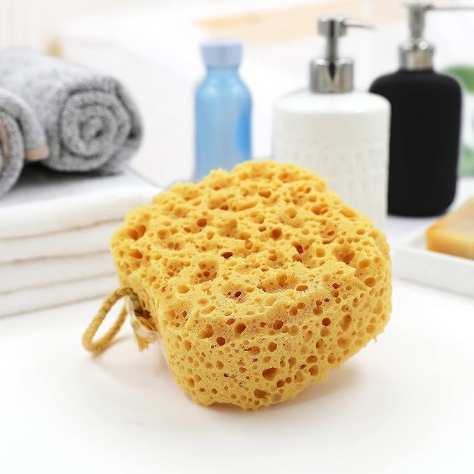 myHomeBody Bath Sponge, Foam Loofah, Body Scrubber for Bathing, Exfoliating Shower Pouf for Shower – Large Size, Lots of Lather, Square, 2 Pack