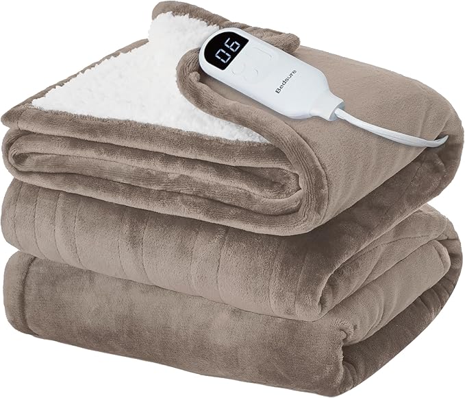 Bedsure Electric Blanket Full Size - Soft Flannel Heated Blanket, Fast Heating with 10 Time Settings & 6 Heat Settings, Warm Gift for Grandma (72x84 inches, Taupe)