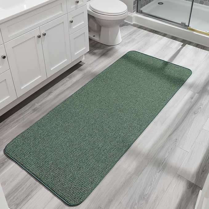 Bath Mat,Ultra Thin Bathroom Runner Rugs,Large Bath Mats for Bathroom,Quick Dry,Non-Slip,Machine Washable,Low Pile,Bath Rug,Shower Outside,Sink,Home Decor Accessories.Green,1'9"x3'11"（21x47inch）