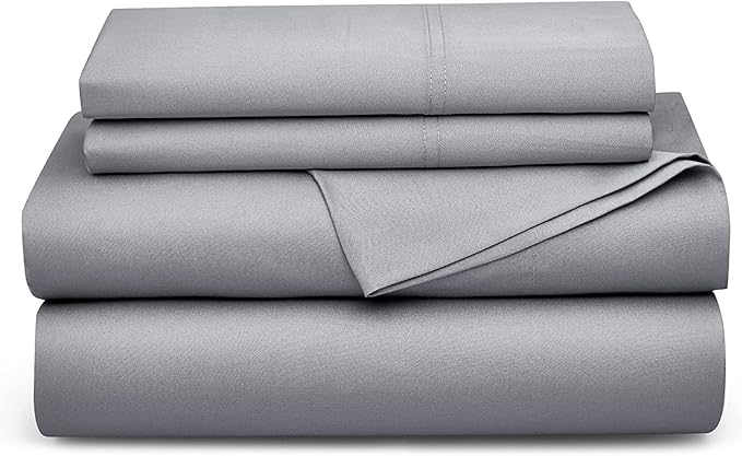 Bedsure King Size Sheet Set, Cooling Sheets King, Rayon Derived from Bamboo, Deep Pocket Up to 16", Breathable & Soft Bed Sheets, Hotel Luxury Silky Bedding Sheets & Pillowcases, Silver Grey