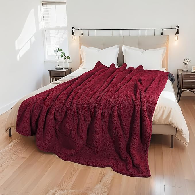 Electric Heated Blanket 6 Heating Settings & 10H Auto Off Full 72×84 Double Sided Plush Sherpa Ultra-Soft Warm Thick, Machine Washable, Fast Heating, Home Office, Red