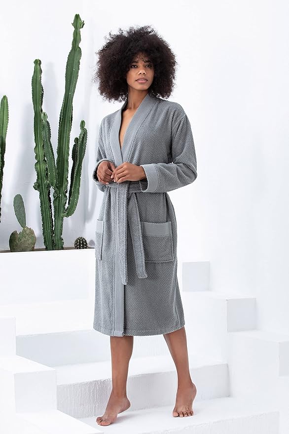 SEYANTE Organic Turkish Cotton Terry Hooded Kimono Bathrobe, Robe for Women