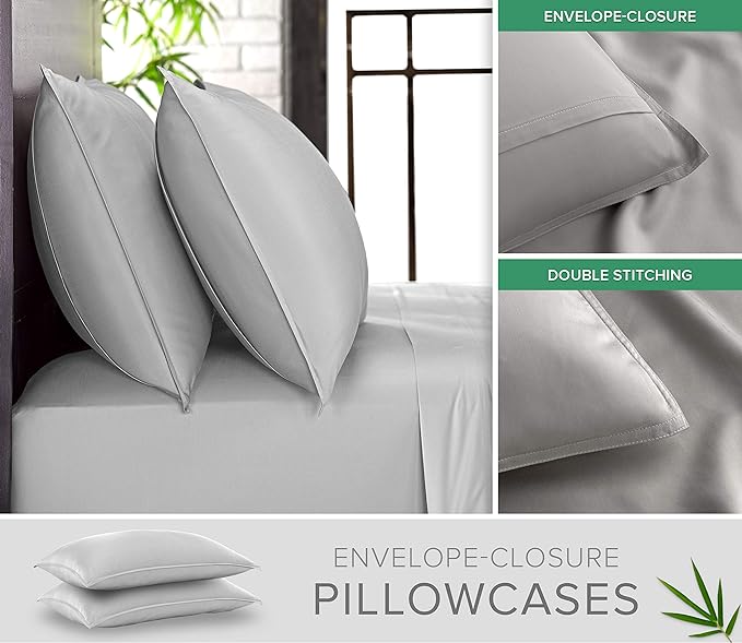 Twin XL Sheets by Pure Bamboo, Genuine 100% Organic Viscose Derived from Bamboo Bed Sheet Set, Luxuriously Soft & Cooling, Double Stitching, Lifetime Quality Promise (Twin XL, Silver Pearl)