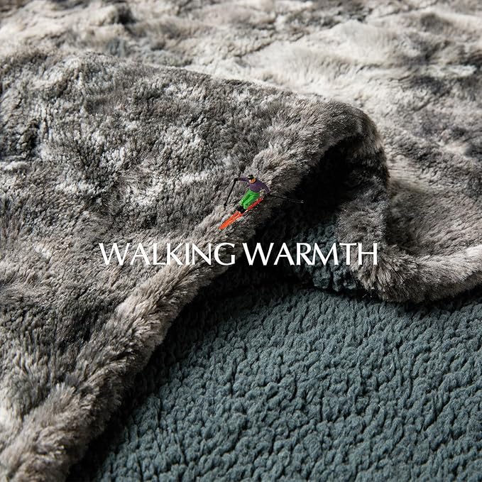 Heated Throw Blanket Faux Fur & Sherpa, Safe Electric Blanket ETL & FCC Certified, Soft Warm 6 Heating Levels & 4 Hours Auto-Off, Machine Washable, 50"x60" Dark Grey