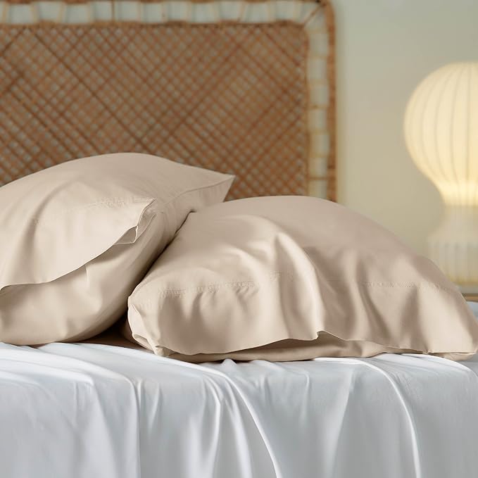 Bedsure King Size Pillow Cases Set of 2, Cooling Pillow Cases King, Rayon Derived from Bamboo Beige Pillowcases, Breathable & Silky Soft Cool Bedding Pillow Covers with Envelope Closure, 20x36 Inches