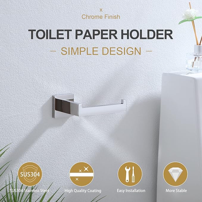 KOKOSIRI Toilet Paper Holder Chrome Toilet Roll Holder for Bathroom Kitchen Washroom T-304 Stainless Steel Wall Mounted, Polished Finish, B2003CH