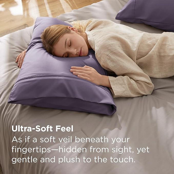 Bedsure Queen Pillow Cases Set of 2 - Grayish Purple Brushed Microfiber Pillowcase 2 Pack, Super Soft and Cozy Pillow Case Covers with Envelope Closure, Wrinkle, Fade and Stain Resistant, 20x30 Inches
