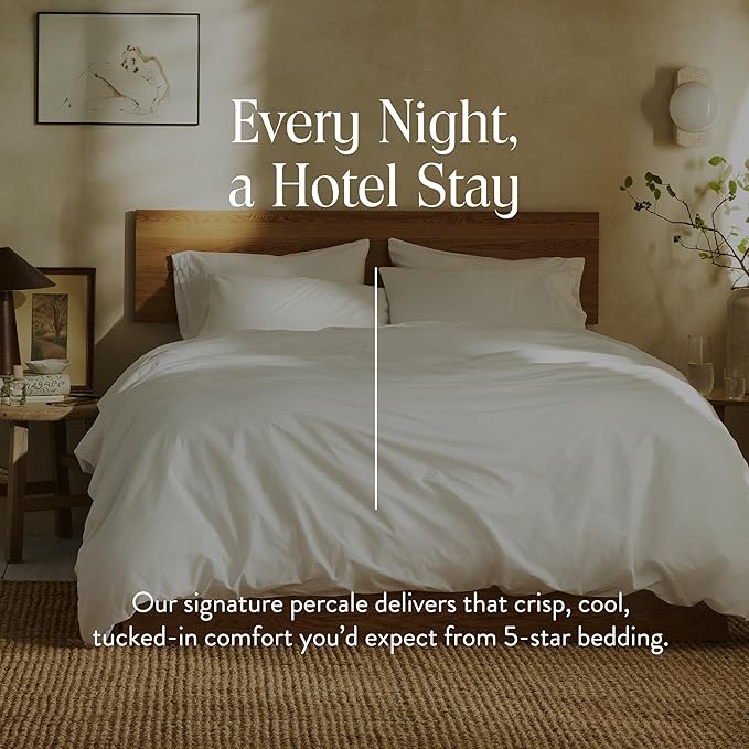 Brooklinen Luxury Percale Duvet Cover – 100% Cotton, Cool, Crisp, Extra-Long Corner Ties, Button Closure, Soft & Breathable – Machine Washable, Duvet Cover King/California King Bed Sizes (White)