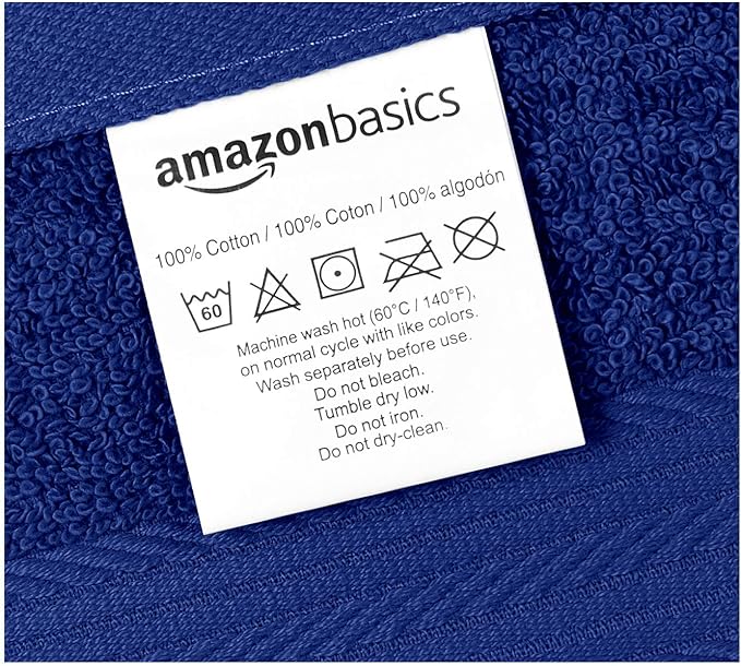 Amazon Basics Cotton Washcloths for Face, Soft, Absorbent, 12-Pack, Navy Blue, 12 Inch x 12 Inch