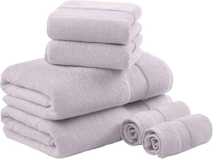 Madison Park Turkish 100% Cotton Towel Set, 600Gsm Luxury Premium Weight, Soft Absorbent Hotel Bathroom Shower Hand Face Washcloths, Assorted Sizes Lavender 6 Piece