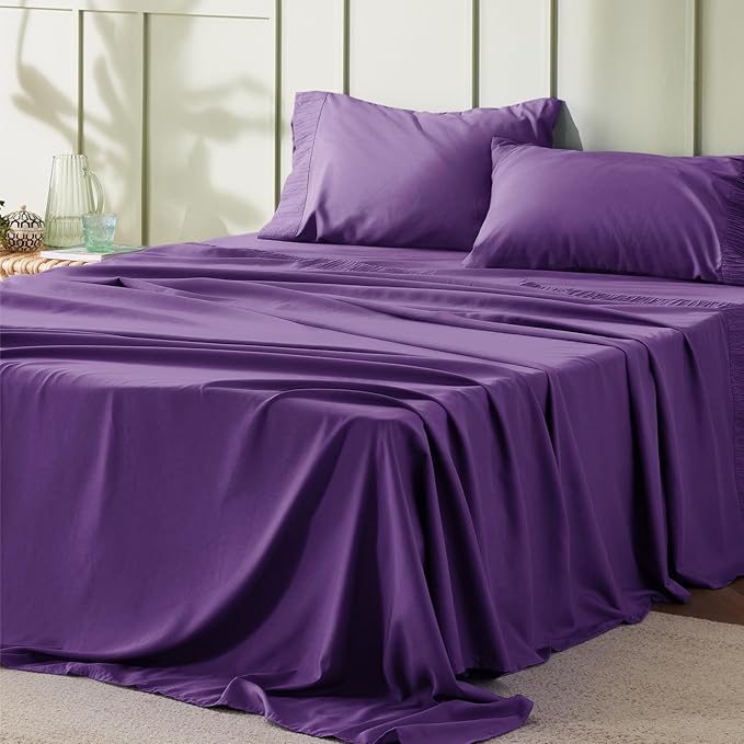 Bedsure Full Size Bed Sheets - 4 Pieces Soft Full Sheet Set - Breathable & Cooling - Hotel Luxury - Easy Care Polyester Microfiber Bedding for Women, Men, Purple