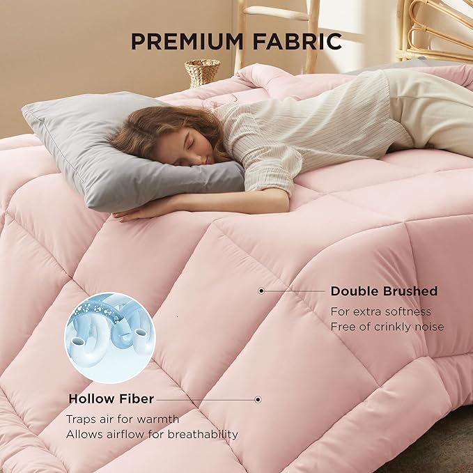 Bedsure Comforter Duvet Insert - Quilted Comforters Full Size, All Season Duvet, GentleSoft Down Alternative Bedding, with 8 Tabs, Gifts for Women/Men, Pink, Full 86 x 82 Inches