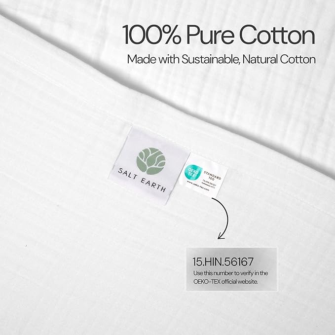 Salt Earth 100% Cotton Muslin Throw Blanket, Gauze Blanket 50"X60" Throw with Tassel 4 Layered for Couch, Bed, Living Room, Lightweight & All Season Blankets & Throws, Nature & Skin Friendly(White)