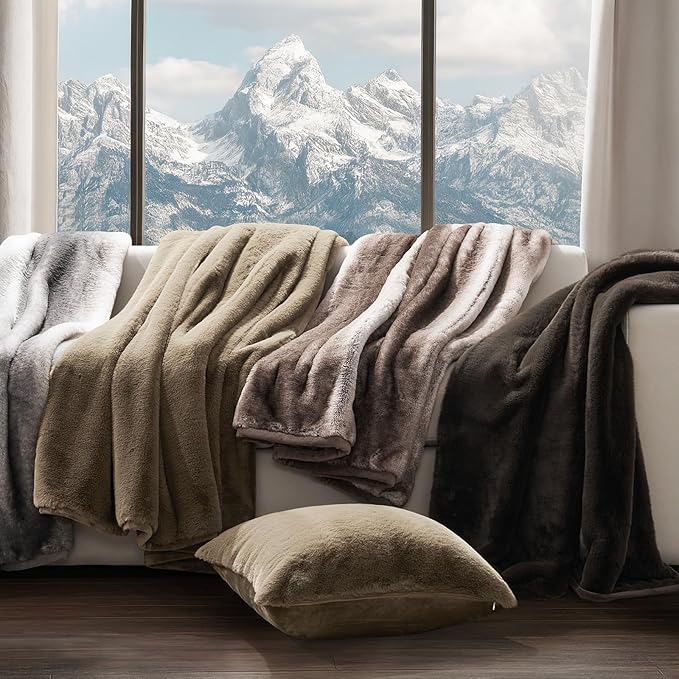 EVERGRACEHOME Ultra Soft Luxury Fluffy Mink Faux Fur Throw Blanket, Thick Warm Fall Winter Blankets for Bed, Couch, Cozy Plush Reversible Blanket for Chair, Sofa (Dark Brown, 60"x80")