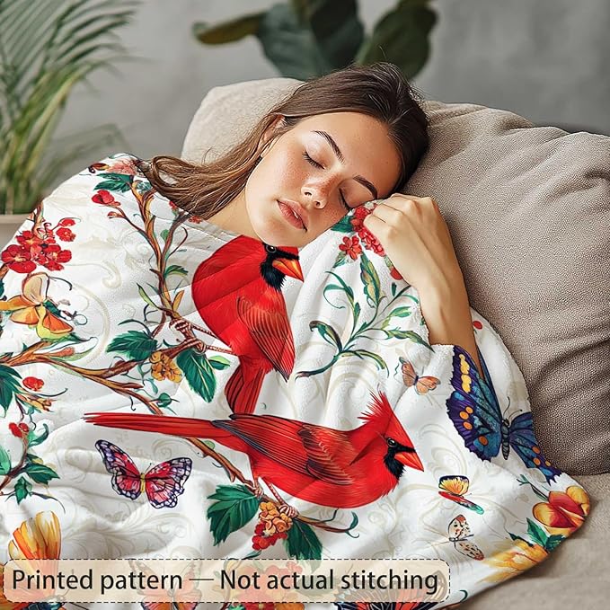 Red Cardinal Throw Blanket | Bird Blanket for Men and Women | Soft, Warm and Cozy Home Decor for Sofa, Couch, Bed and Living Room | 40"x50"