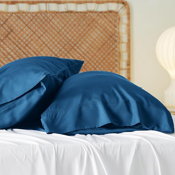 Bedsure Pillow Cases Queen, Cooling Pillow Cases, Rayon Derived from Bamboo Teal Blue Pillowcases Queen Size Set of 2, Soft & Breathable Bedding Pillow Covers with Envelope Closure, 20x30 Inches