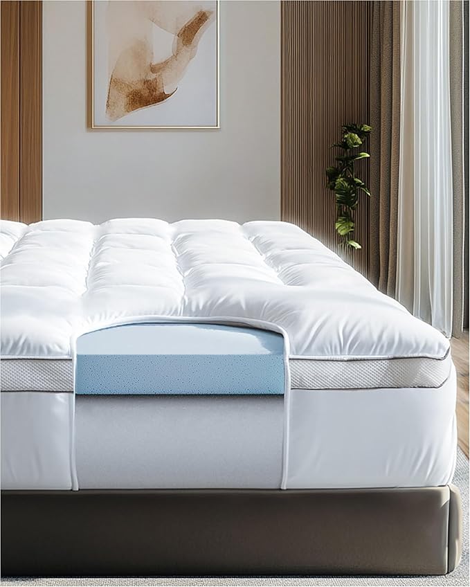 ViscoSoft 4 Inch Pillow Top Memory Foam Mattress Topper Short Queen - Cooling Hybrid Lux Dual Layer RV/Camper Mattress Pad - CertiPUR-US Certified