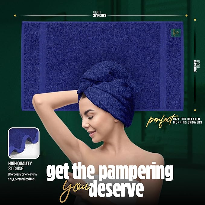 Pearl Linens Pack of 24 100% Cotton Hand Towels, Salon Towels for Spa, Gym and Bathroom Use, Hair Towels in Bulk, Soft, Absorbent, Quick Dry & Machine Washable, 16x27 inches, Royal Blue