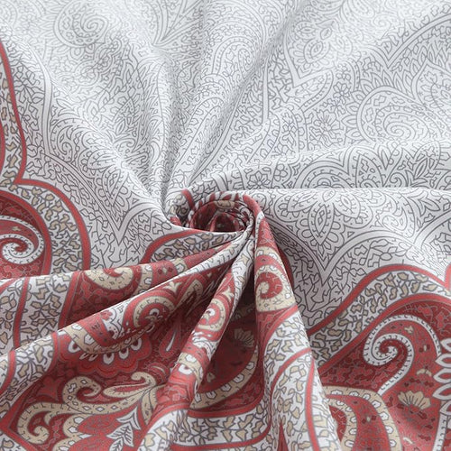 90 Inch Paisley Shower Curtain, Extra Long Water Repellent Fabric with Terracotta & Gray Bohemian Print, 12 Metal Grommets & Weighted Hem, 72x90 Inches