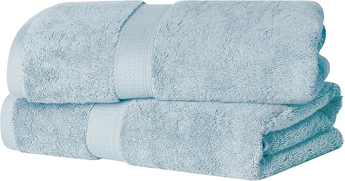 Superior Egyptian Cotton Pile Bath Towel Set of 2, Ultra Soft Luxury Towels, Thick Plush Essentials, Absorbent Heavyweight, Guest Bath, Hotel, Spa, Home Bathroom, Shower Basics, Light Blue