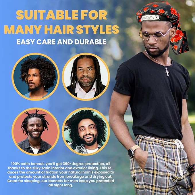 Premium Non Slip Satin Hair Bonnet for Men Curly Hair, Dreadlock Loc Cap Silk Bonnet Double Layer Sleeping & Shower Wrap Anime Bonnet Soft Band (Checkerboard)