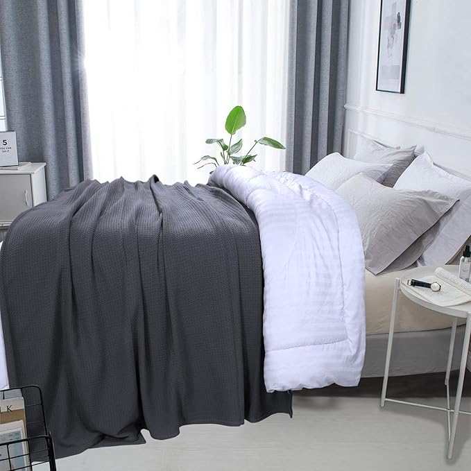 DOLLCENT 100% Cotton California King Size Blanket For Bed, Premium Combed Lightweight Blankets, Washed Breathable Cozy Bed Throw Blanket, Grey Cal King Cotton Blankets For All Season: Grey (102"x108")