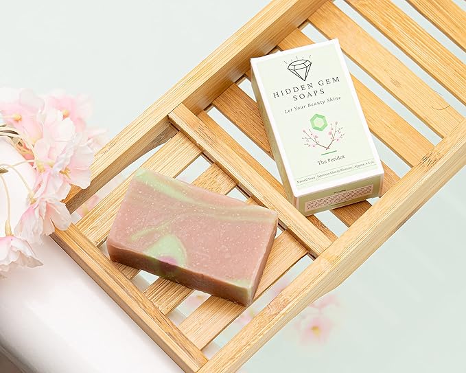 August Birthstone Peridot 3 Piece Gift Set All Natural Bar Soap, Bath Bomb, Shower Steamer Made in USA Palm Oil Free