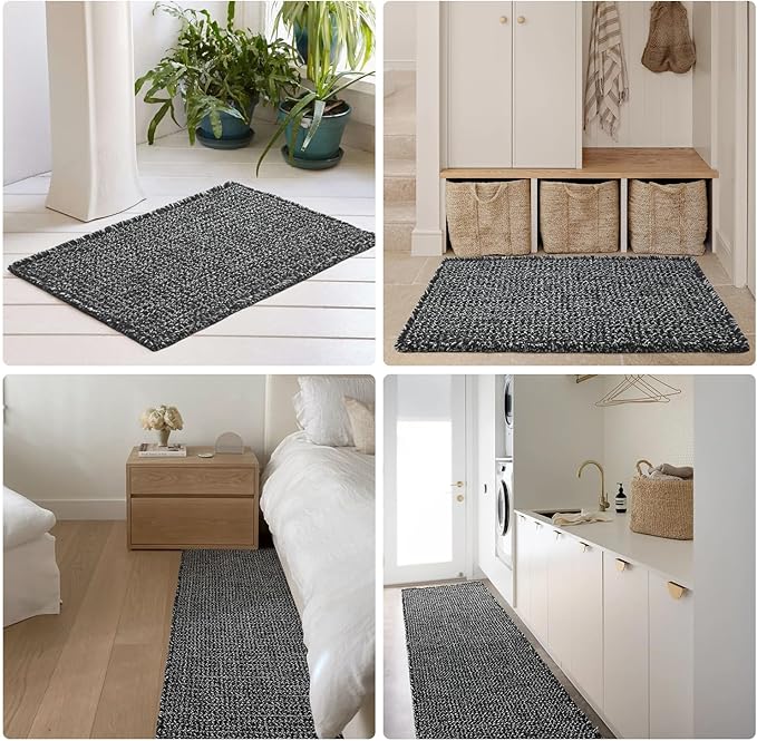 Black and White Bathroom Rugs, Waffle Runner Rug Bathroom Non Slip Washable Long Super Absorbent Quick Dry Boho Farmhouse Bath Decor, 60"x24" Black and White