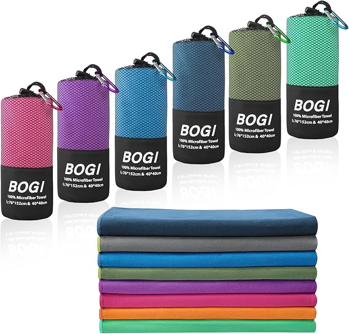 BOGI Microfiber Travel Sports Towel-Quick Dry Travel Towel,Soft Lightweight Absorbent Compact for Camping Gym Beach Bath Yoga Swimming Backpacking (XL:72''x32''+16''x16''-AGreen)