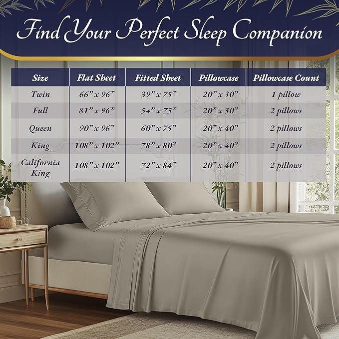 DECOLURE 100% Viscose Derived from Bamboo Sheets Twin Size 3pcs - Ultra Soft & Luxuriously Cooling, 17" Deep Pocket, Double Stitching, Perfect for Hot Sleepers - Twin Bed Sheets (Taupe)